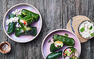 Rezeptbild: Vegetarische Wraps aus Kohlrabiblättern mit Bulgur