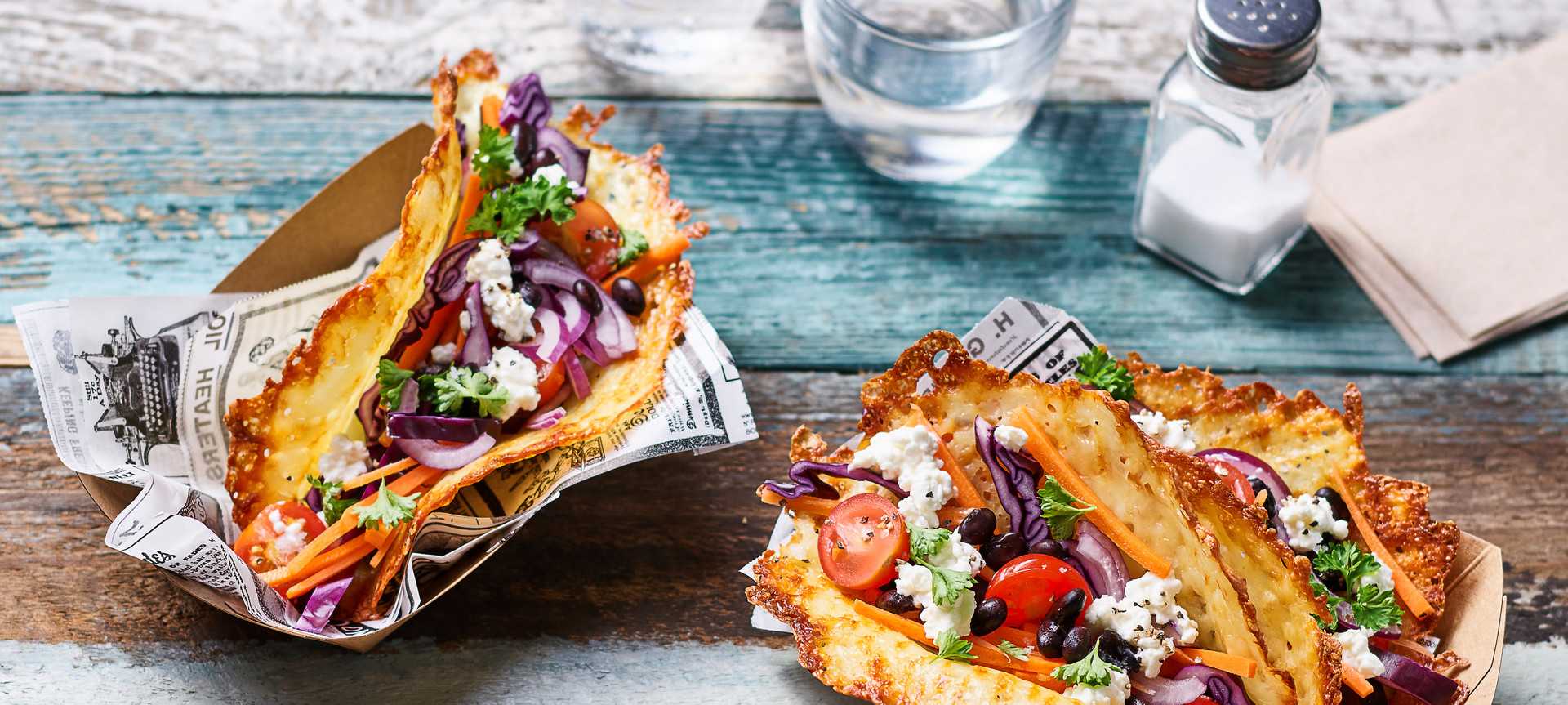 Rezeptbild für Cheesy Taco Shells mit Veggie-Füllung